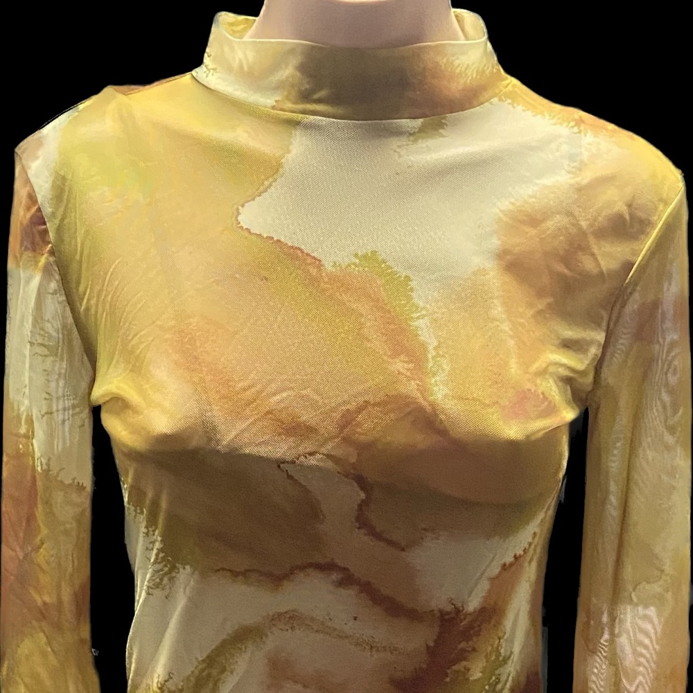 Long  sleeve turtleneck mesh mini dress w/spaghetti strap slip underneath